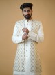 Sequins Embroidered White Nehru Jacket Set